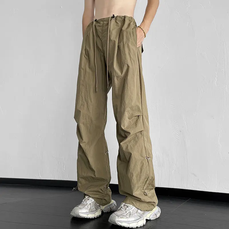 Pleated Straight Cargo Pants for Men Spring Summer New Street Casual Slacks Cheapest Aesthetic Baggy Fashion Long Trousers Man