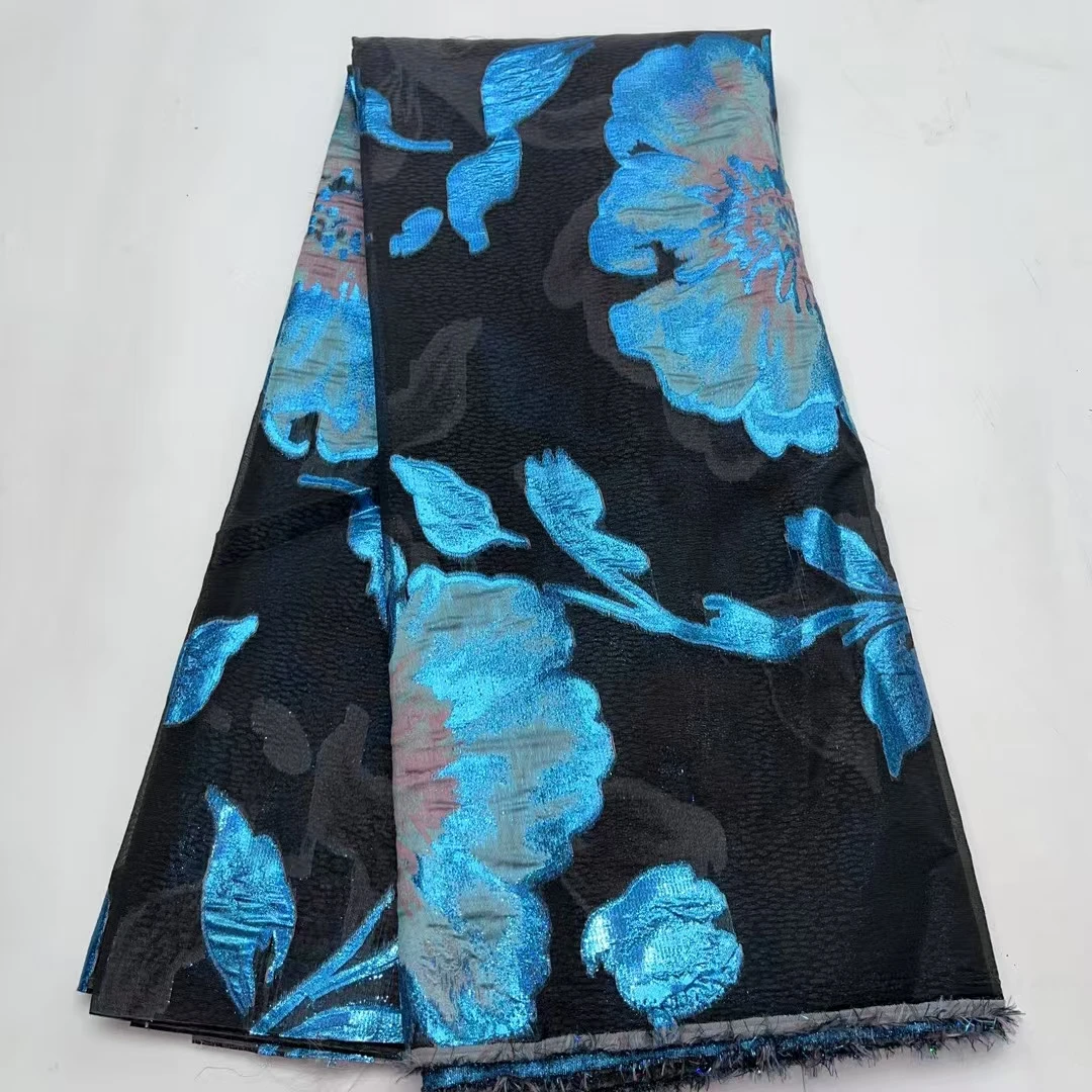 

Новый дизайн, небесно-голубая, черная органза, дамасская африканская нигерийская кружевная ткань, 2024, французская жаккардовая парчовая кружевная ткань для платья PJK25129