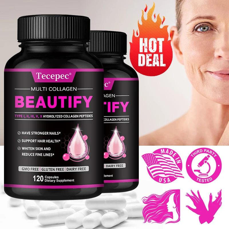 

Multiple Collagen Complex - Types I, II, III, V, and X - Hair, Skin, and Nails - Suitable for Men and Women, Non-GMO,Gluten-Free