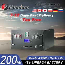 LiFePO4-batería de litio de 48V, 200Ah, 51,2 V, 100Ah, 120AH, 50Ah, más de 6000 ciclos, para casa, RV, Solar, fuera de la red, sin impuestos