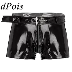 Mens Wet Look Boxer Shorts Hot Pants Zipper Openable Cortch Bulge Pouch Shorts for Bar Disco Costume Nightclub Sexy Nightwear