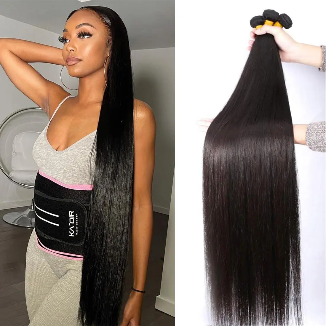 Ulrica 3 Bundles Human Hair 100% Natraul Double Drawn Weavy Straight Hair Extensions 30 Inch Vietnamese Remy Human Hair Bundles