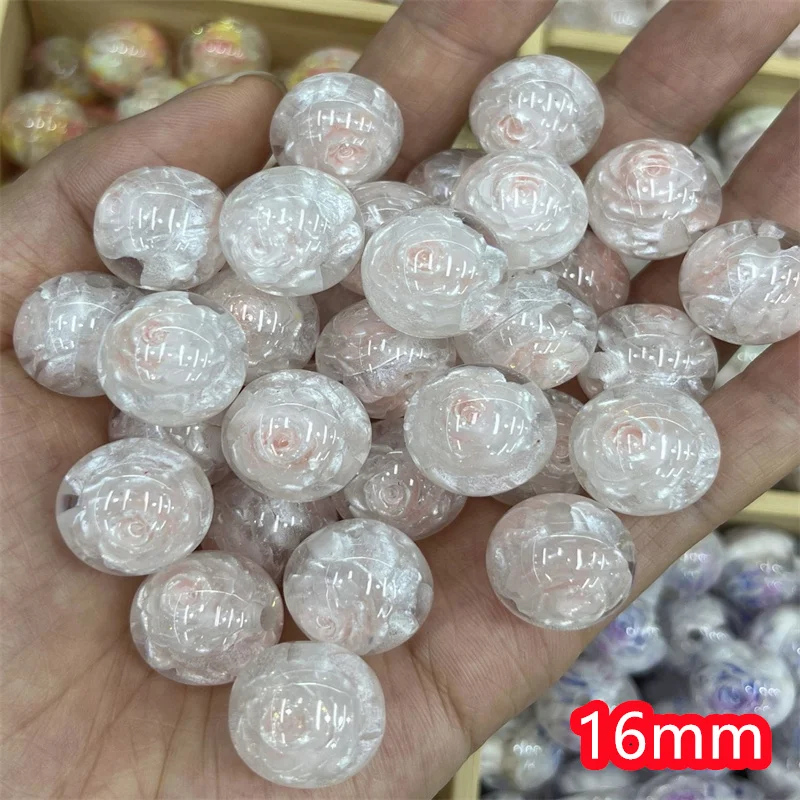 Summer style 50pcs/lot 16mm color rose flowers core geometry rounds shape resin beads diy jewelry garment hair accessory