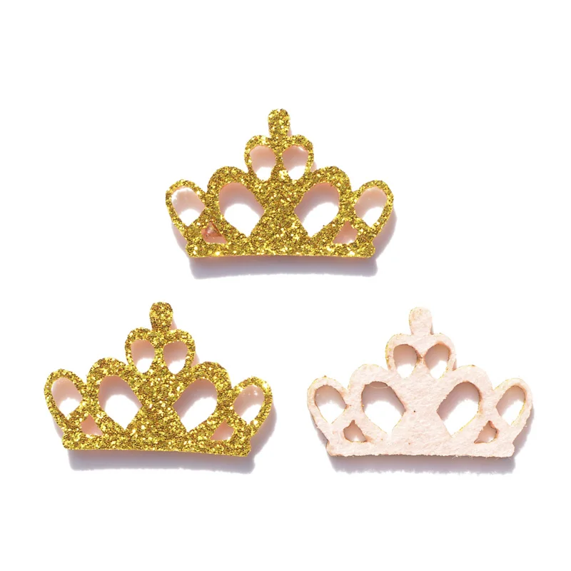 40Pcs Glitter Fabirc Padded Crown Appliques Glitter Gold Patches for Crafts Clothes DIY Hair Clips Decoration Accessories