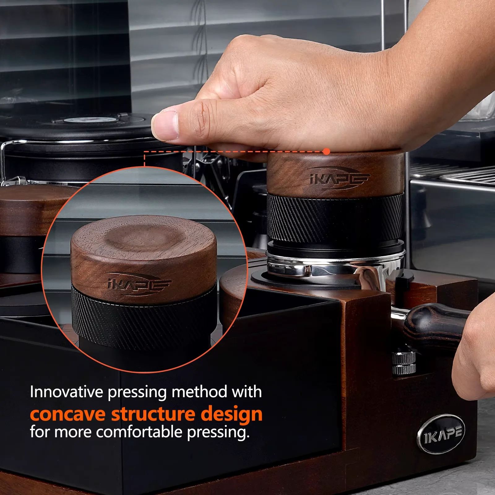 

IKAPE Espresso Wooden V4 Calibrated Tamper, Fit 51/54/58mm，Coffee Walnut Tamper with Titanium PVD Coating Base and Spring Loade