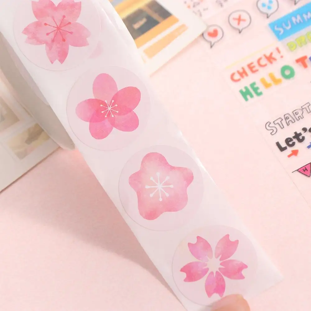 500 stks/rol Sticker Decor Kersenbloesem Sticker Ronde Afdichting Sticker Bloem Sticker Handgemaakte Ambachten Sticker Stijlvol Praktisch