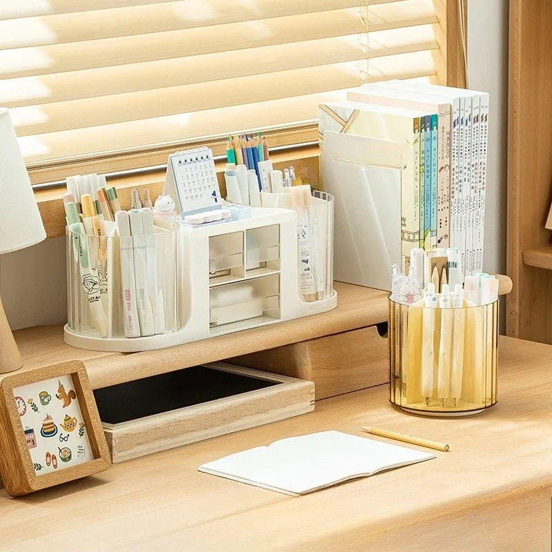 Rotating Transparent Student Desktop Storage Box, Creative High-value Stationery Storage Pen Holder