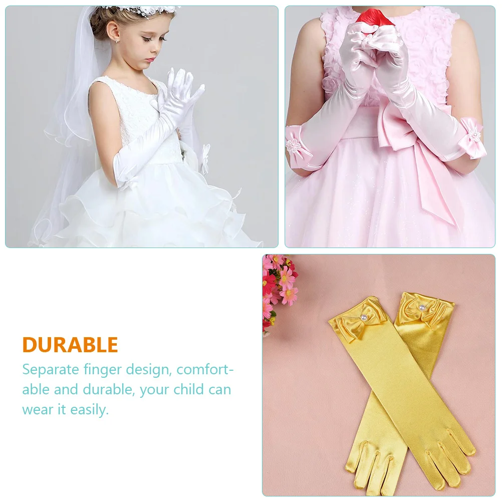 6 أزواج من قفازات تنورة الأميرة من الساتان لحفلات الأداء والولائم وتتسابق قفازات طويلة مزينة