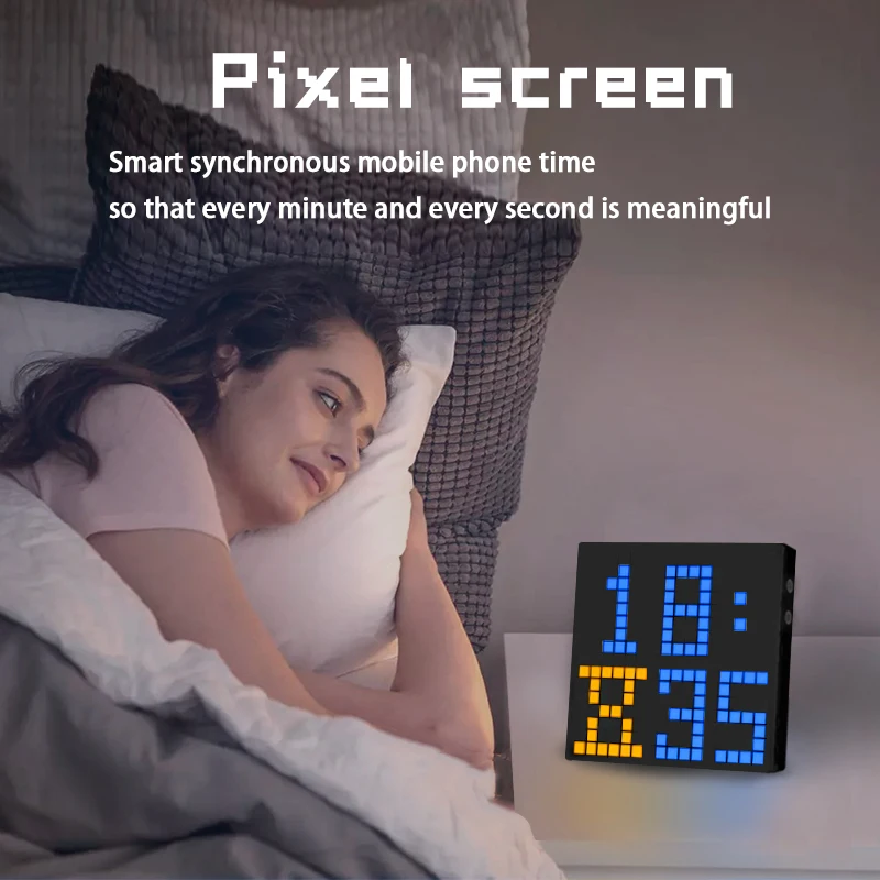 Reloj inteligente Pixel Art con Bluetooth, patrón de pantalla Digital de arte con 16x16, reloj de luz LED DIY, Control por aplicación, altavoz,