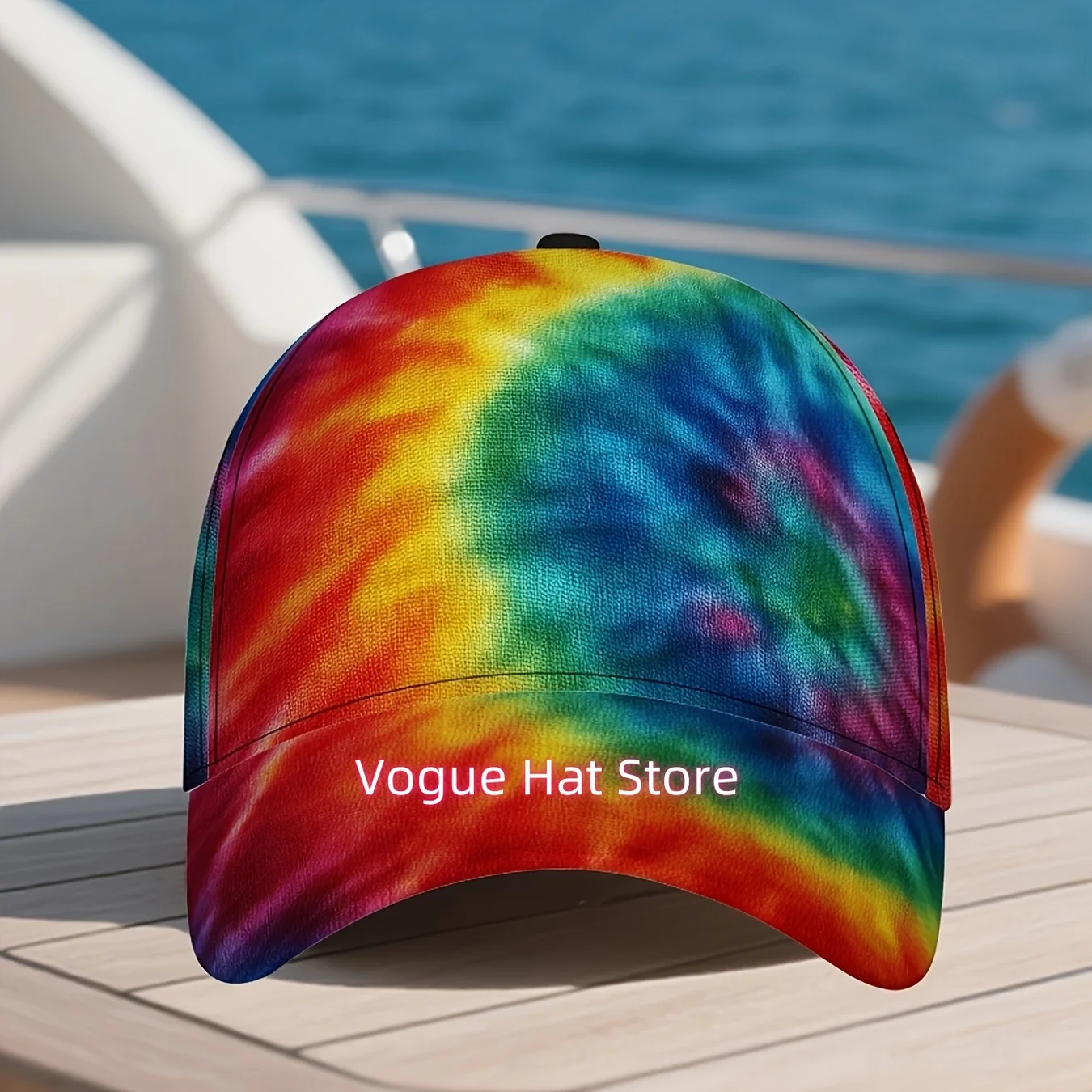 1pc Tie-Dye Baseball Cap with Multicolor (Blue/Green/Yellow/Red/Purple) Full-Body Print - Adjustable Snapback, Lightweight Breat