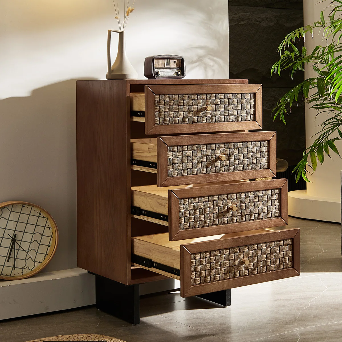 m Solid wood four-chest cabinet, simple modern medieval art, drawer storage cabinet, locker cabinet, Japanese-style entr m