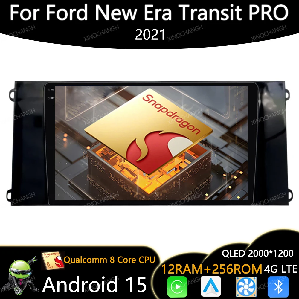 Rádio do carro android 15 para ford nova era transit pro 2021 bt 4g lte 5g wifi multimídia estéreo player de vídeo unidade principal qled gps 2din