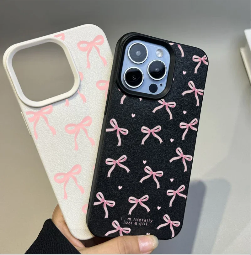 Pink Bowknot Case For POCO F7 Ultra F5 F6 M7 M6 X5 X6 X7 PRO X3 X4 GT Xiaomi 13T 14T 15T Pro 15 PU Leather Matte Cover