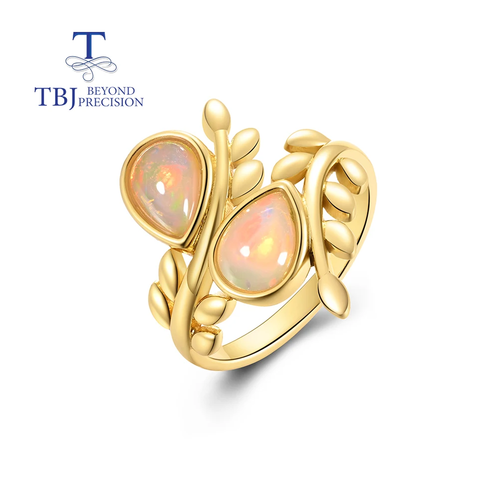 Exquisite leaf shape design Natural Opal Color rich gemstone ring Fashion simple design women anniversary daily wear gift