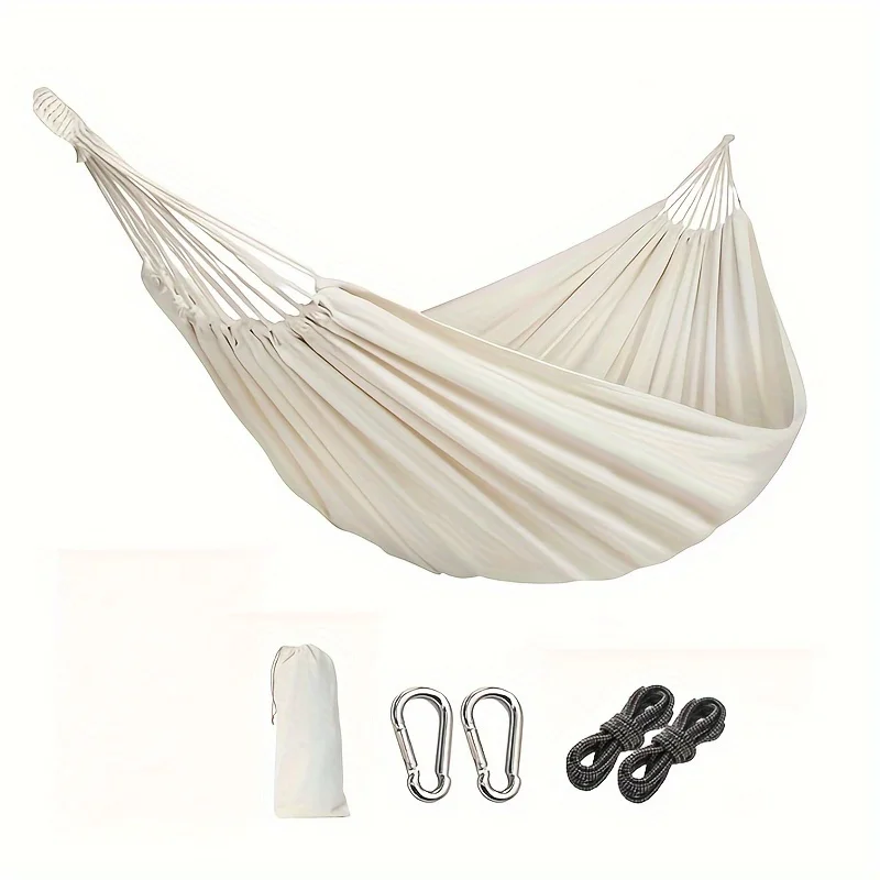 

Hammock Camping Hammock 1 Person Canvas Cotton Hammock, Travel Hammock with Carrying Bag, 475 lbs Capacity, Natural