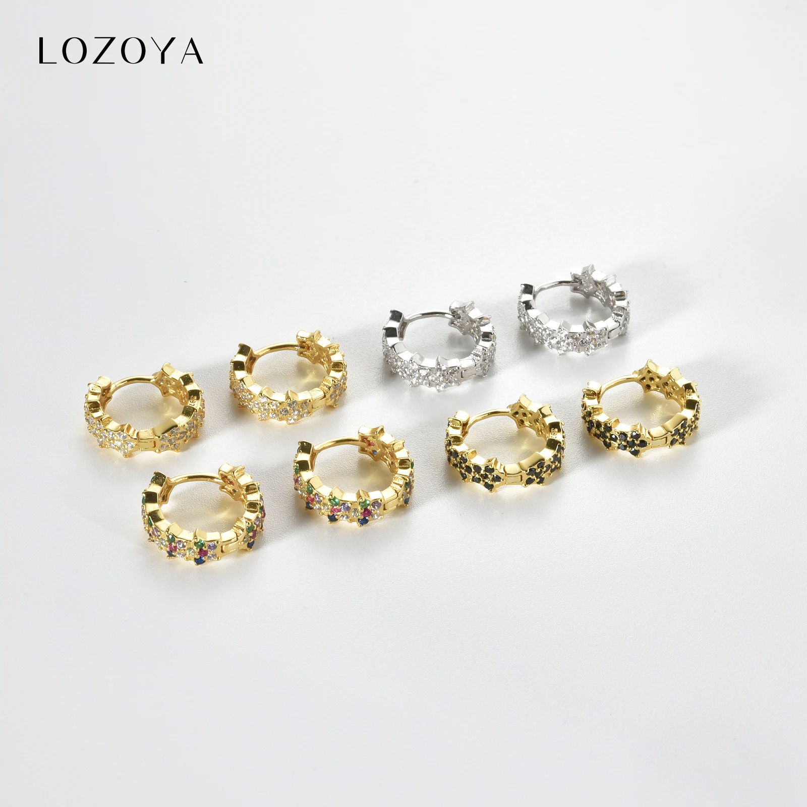 

LOZOYA 925 Sterling Silver Gold Rainbow Zircon CZ Rainbow Round Hoops Crystal Huggies Loops 2026 Fine Luxury Jewelry