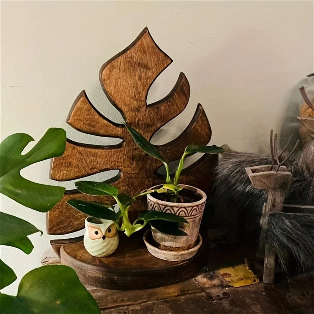 

Minimalist Wood Leaf Decorative Wall Shelf - 9.84" X 7.08" Monstera Deliciosa Home Decoration Storage Shelf for Plants and Items