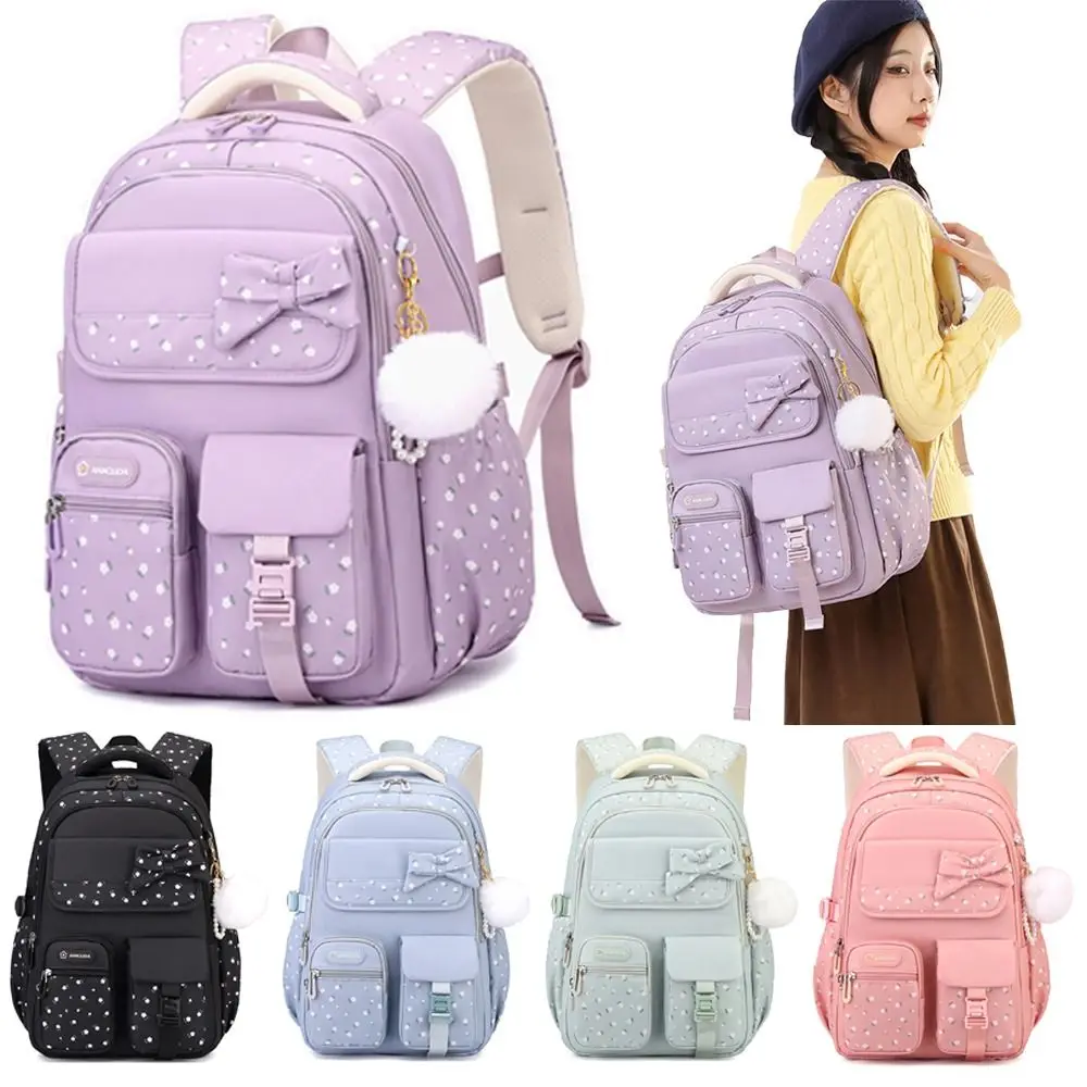 Durable Multicolor Bowknot Backpack Large Capacity Lightweight School Bag 3D Bowknot Flower Printed Shoulder Bag Girl