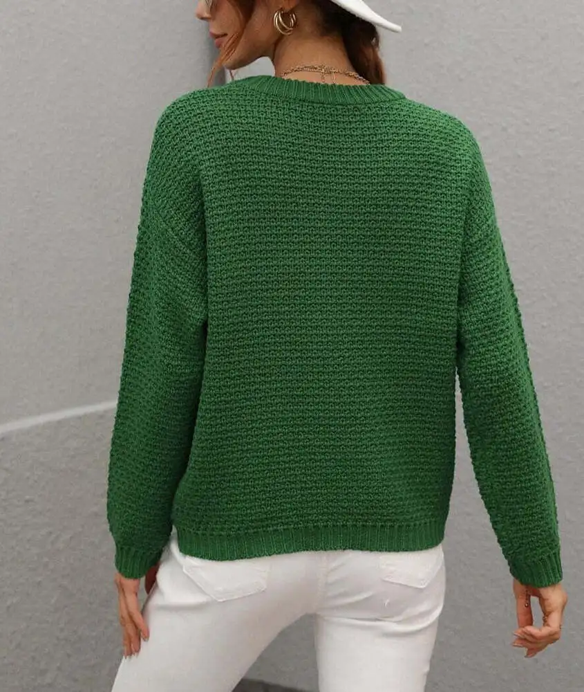 Ladies Autumn Winter Sweater Women Pullovers Crew Neck Solid Textured Knit Fall Sweater Casual Chic Jumper Women's Sweater Tops