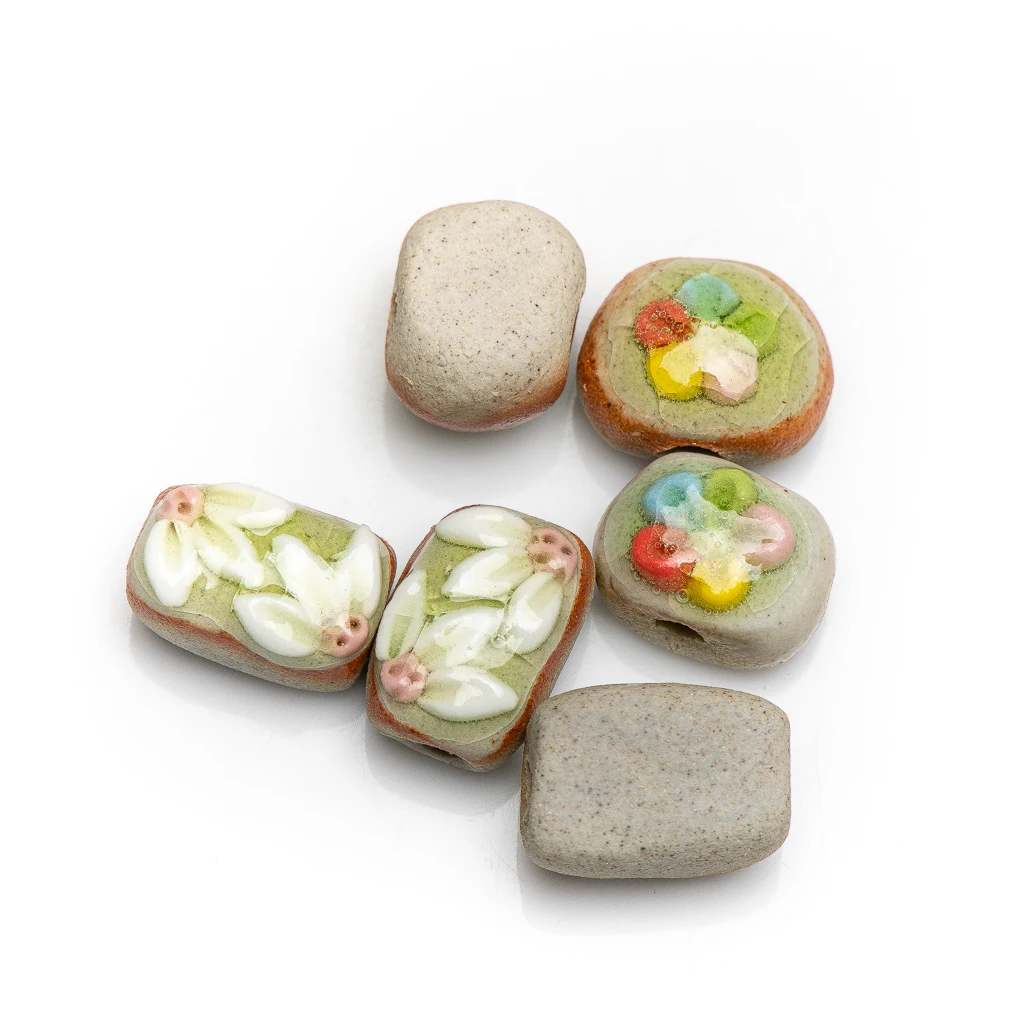 17# Manual Mud Pottery Beads  Handmade Vintage Flower Special Ceramic Pendant Jewelry Part For Necklace XN600