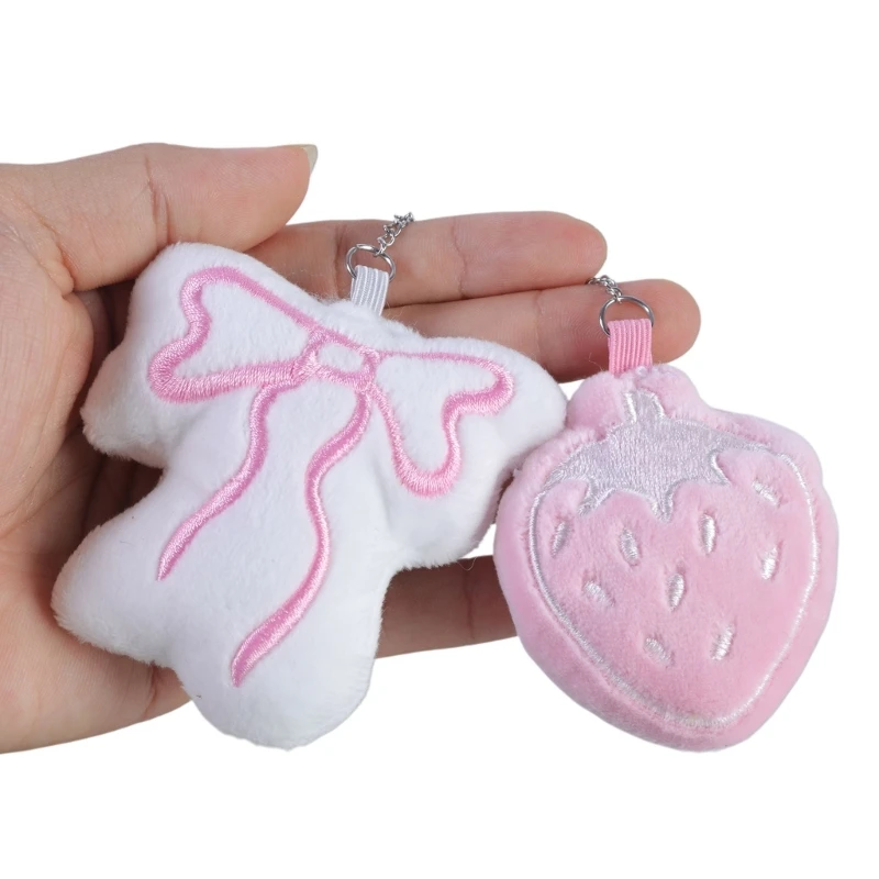 ตุ๊กตาสตรอเบอร์รี่ Bowknot พวงกุญแจจี้แขวนตกแต่งกระเป๋ากระเป๋าเป้สะพายหลัง Charm E0BE