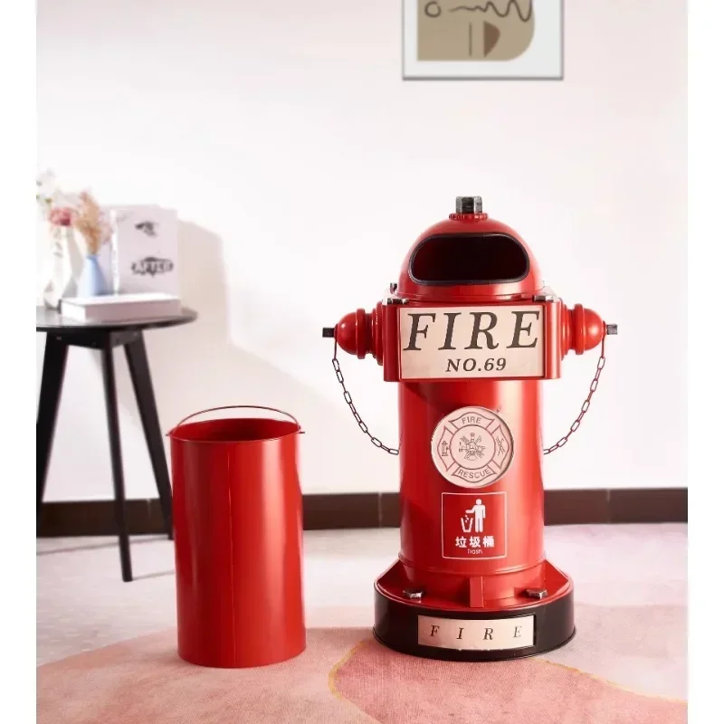 Industry Wind Fire Hydrant Trash High-capacity Styling Ornaments Pedal Iron Garbage Can American Style Cafe Restaurant Waste Bin