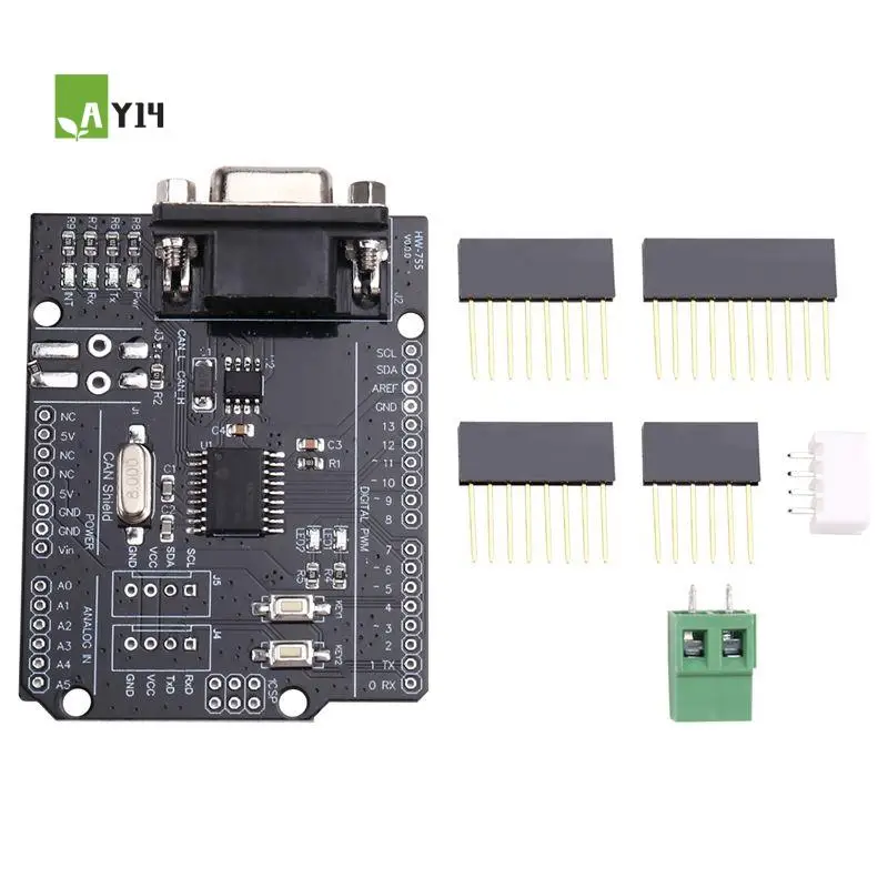AY14 -MCP2515 CAN Bus Shield Board Module SUB-D Connector Standard UART IIC SPI LED Indicator Controller CAN 4.8-5.2V