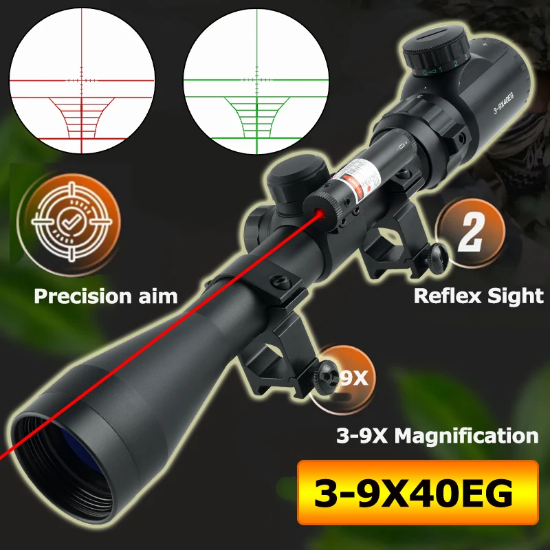 

Optics Scopes with Laser Sight Air Rifle Scopes 3-9x40EG Hunting Red/Green Illuminated Reticle Tactical Riflescope Airsoft Sight