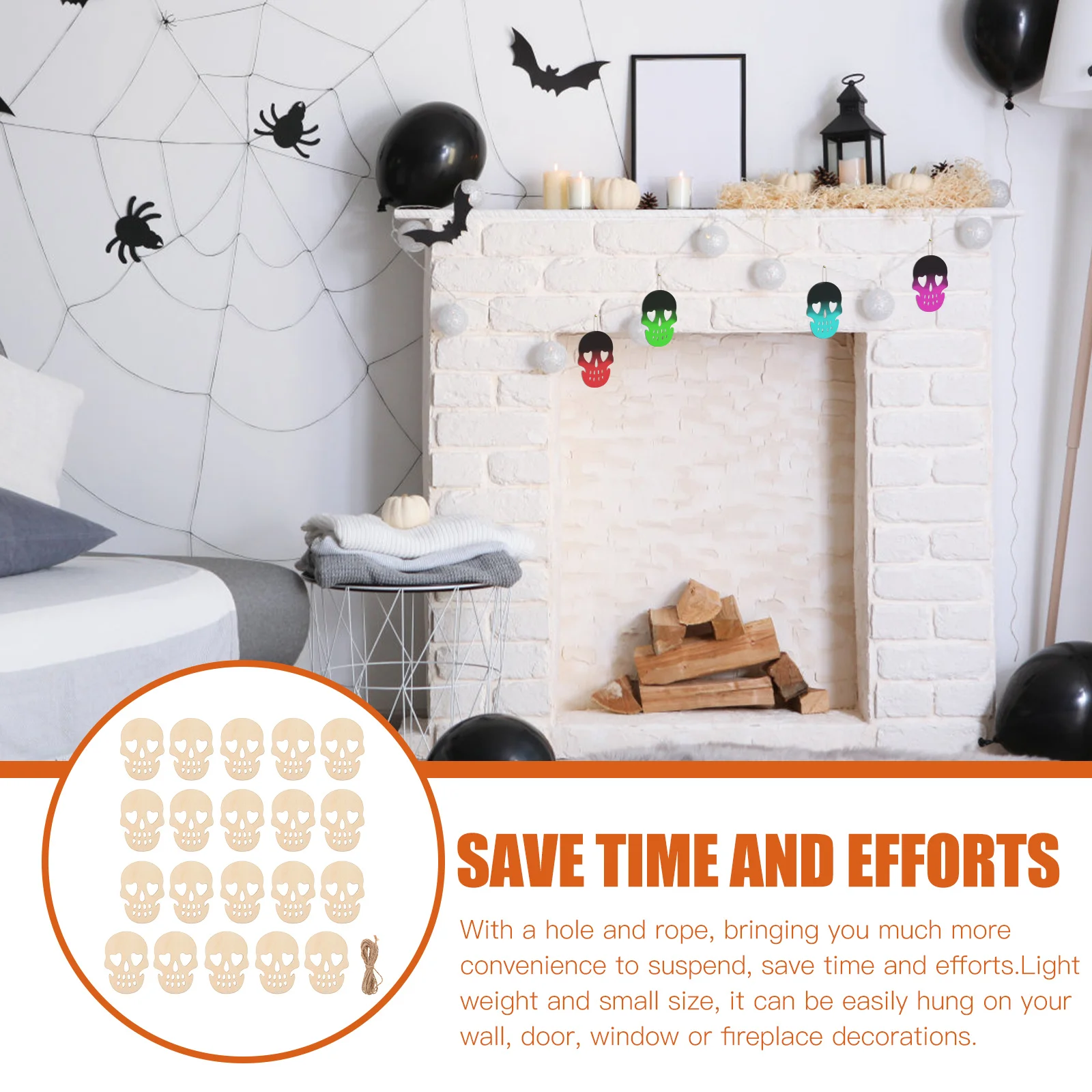 

20 pcs Halloween Skull Wooden Hanging Ornaments Retro Scary Decor Party Festival Decoration Crafts Wood Pendants Wall Door