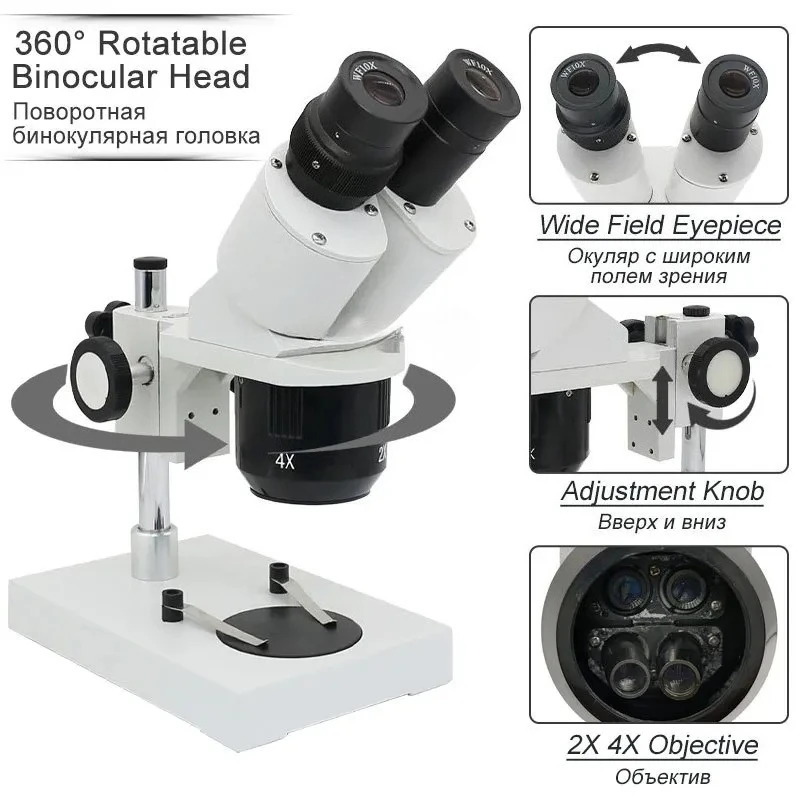 Stereo Inspection Microscope - 20x-40x Magnification for PCB & Jewelry Repair (LED Illuminated)