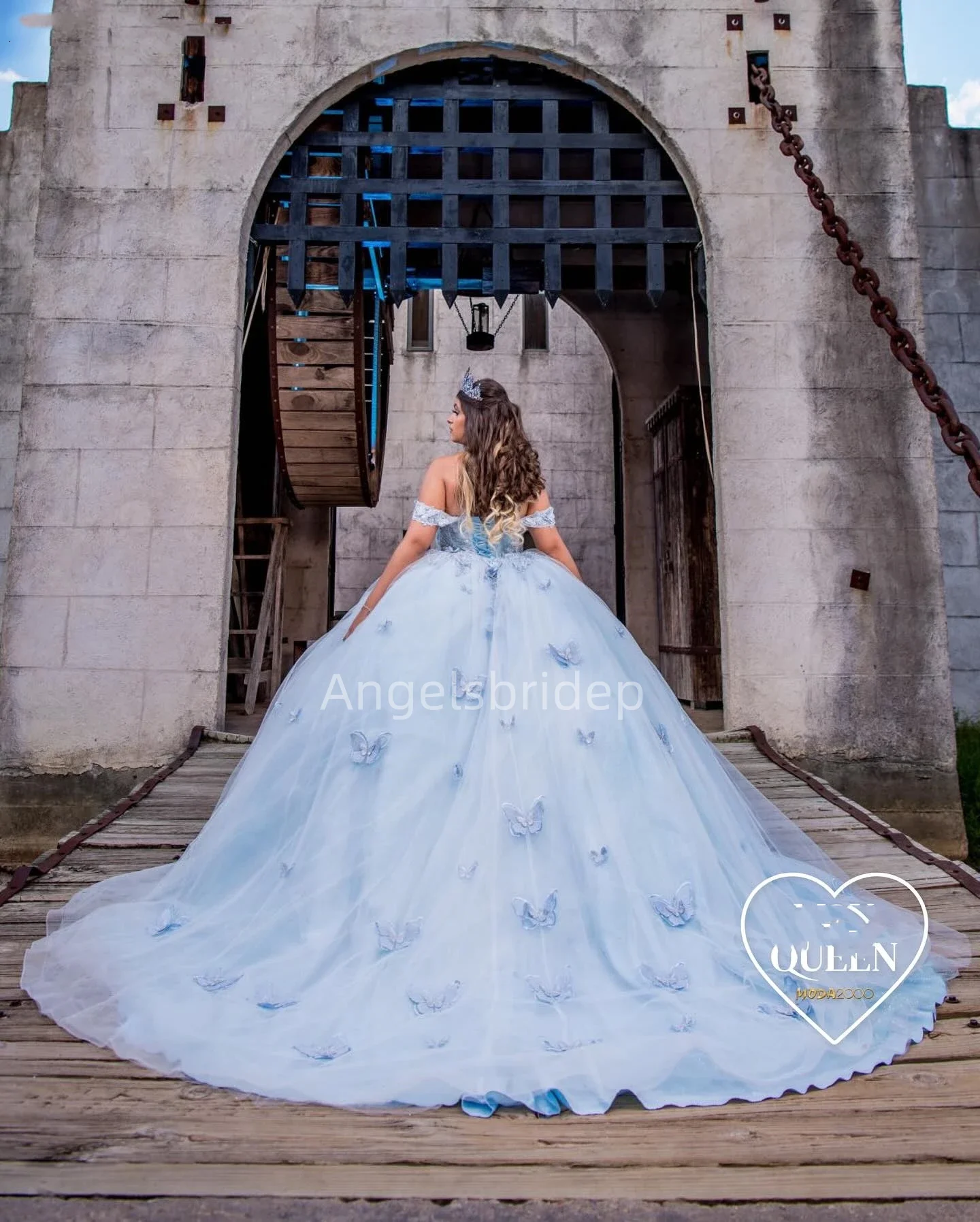 

Angelsbridep Charming Sky Blue Off Shoulder 3D Butterfly Ball Gown Quinceanera Dresses Prom Party Sweet 16 Vestidos De Fiesta