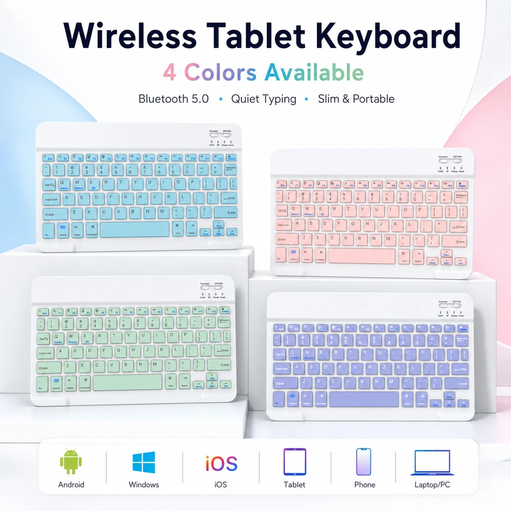 Universal Wireless Bluetooth Keyboard for Tablet Phone Laptop PC iPad Android iOS Windows Multi Device Slim Quiet Typing Portabl