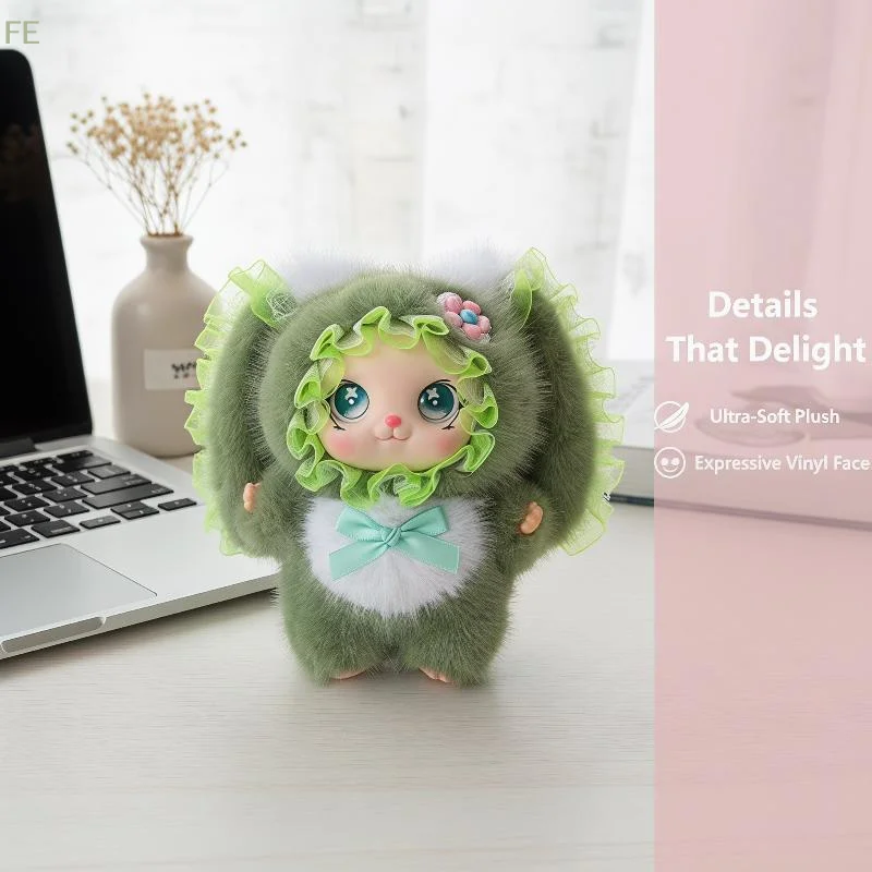 [F] Cute Bowknot Vinyl Face Plush Big Ears Rabbit Doll Pendant Backpack Decoration Gifts