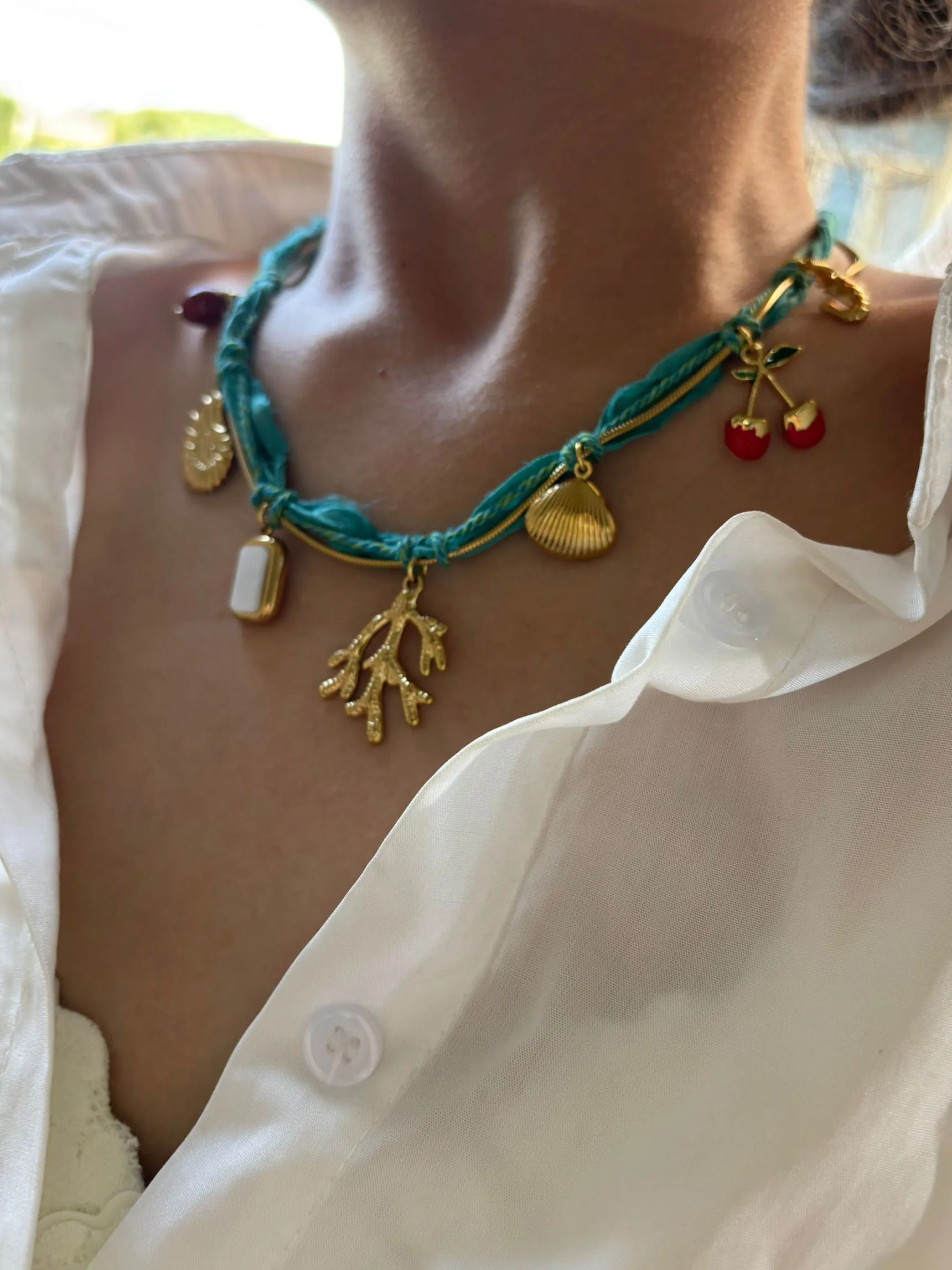 GHIDBK جديد بوهيميا الفولاذ المقاوم للصدأ محارة المرجان قذيفة الكرز الحجر الطبيعي Charms قلادة قلادة المرأة موضة مجوهرات الحفلات #2