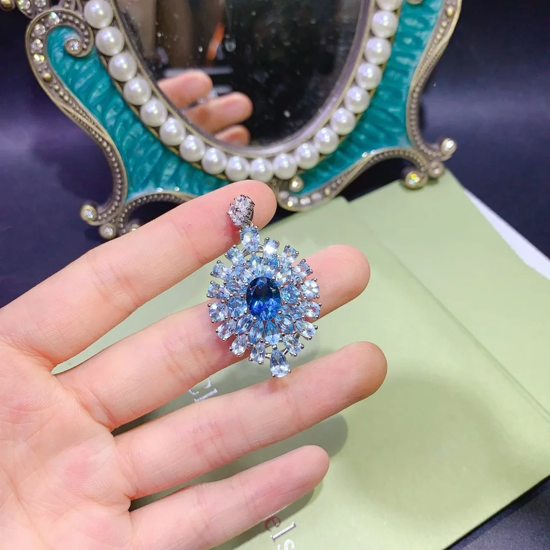 

Designer Design Luxury Exquisite Natural Blue Topaz S925 Sterling Silver Pendant Featuring A Pristinegenuine for Her