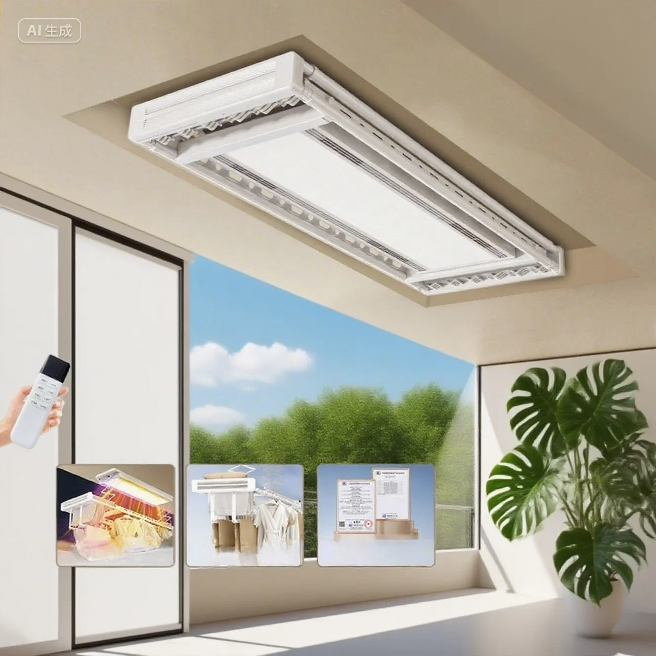 Electronic Indoor Balcony Ceiling-Mounted Folding Heated Clothes Air Dryer Rack Electrical Aluminum Hanger for Laundry Use