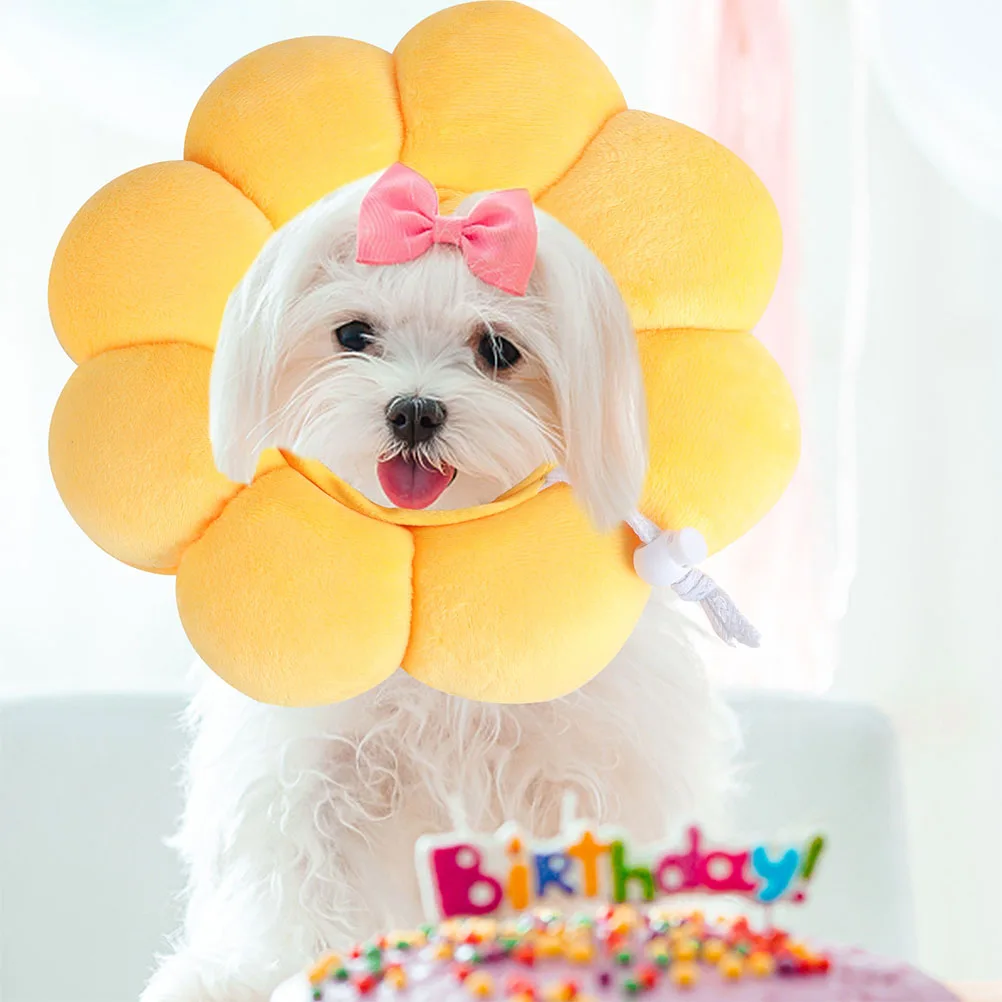 

Soft Adjustable Cat Recovery Collar Yellow Anti Bite Cone for Dogs Cats After Surgery Comfortable Flower Design Licking