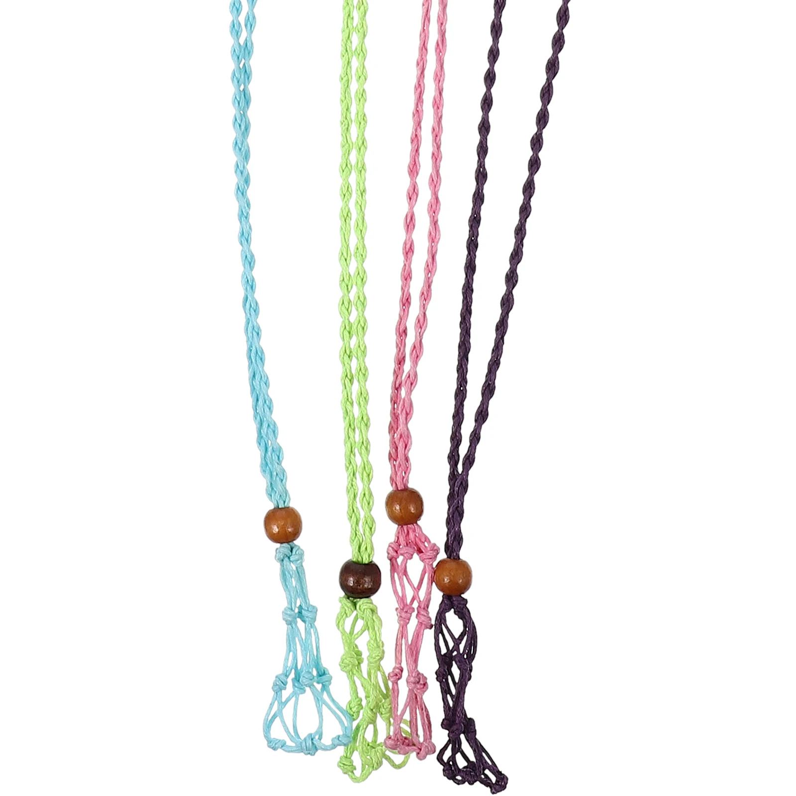 

4pcs Adjustable Braided Necklace Pendant Holder Woven Stone Cage Empty Holder for Bracelet Crystal Necklace Cord Decor Accessory
