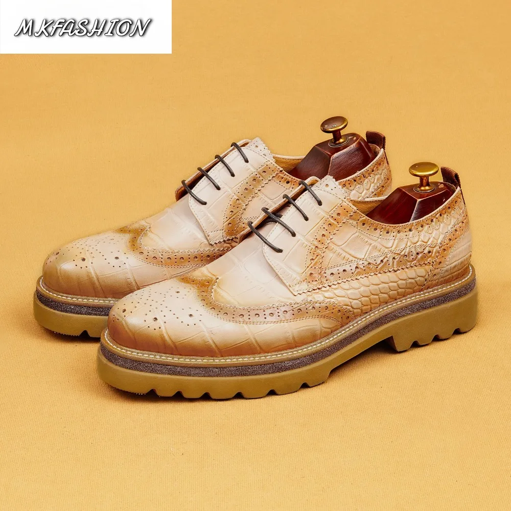 Men British Patchwork Crocodile Pattern Business Dress Leather Shoes Thick Soled Lace Up Footwear