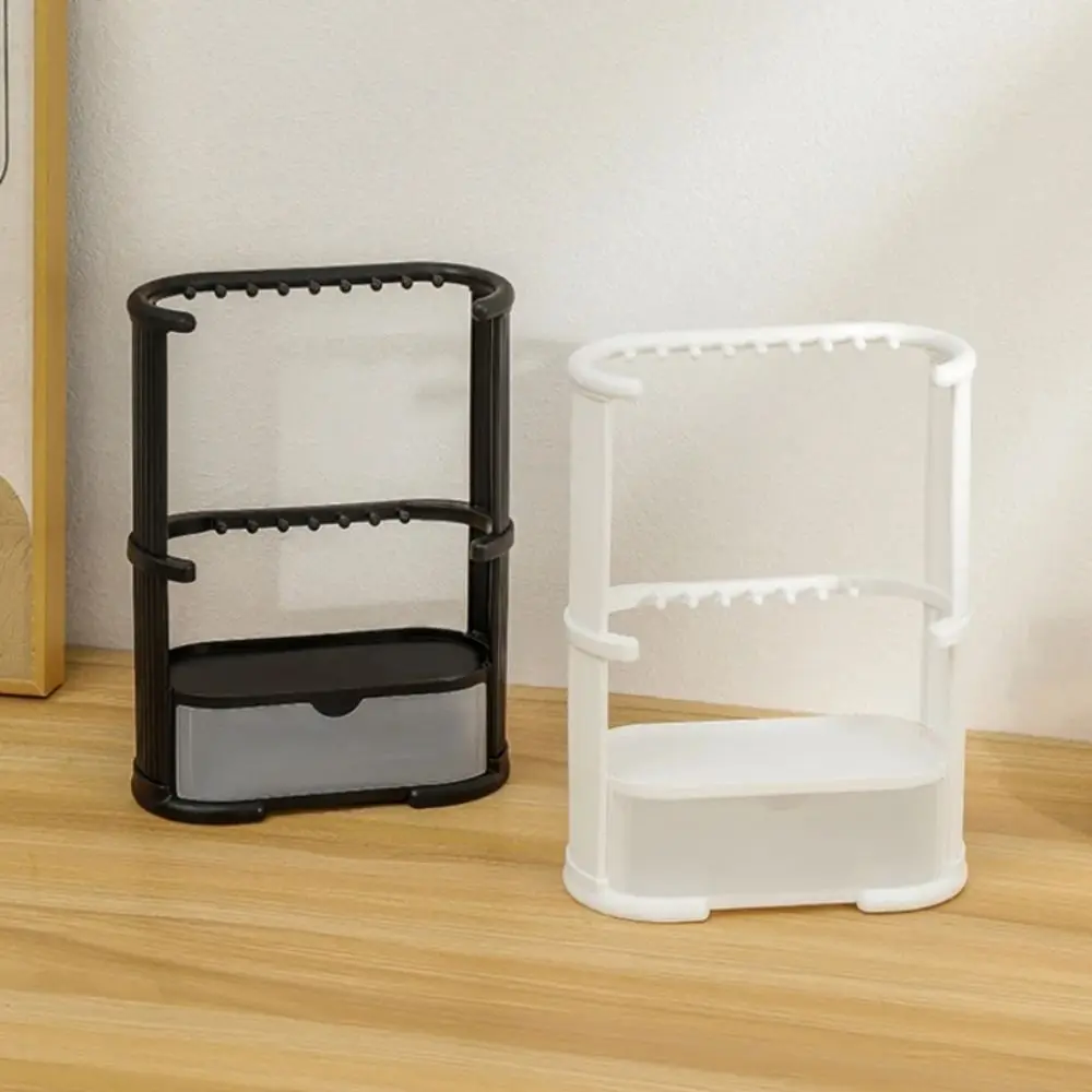 

New Three layers Desktop Jewelry Rack With Drawer Plastic Jewelry Organizer Stand Necklaces Storage