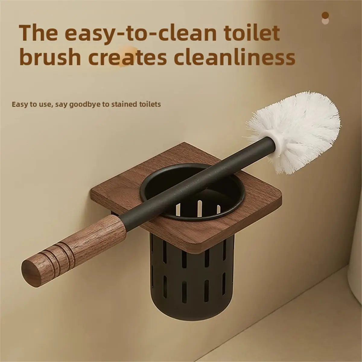 Walnut Toilet Brush Suit Bathroom Toilet No Dead Corner Bathroom Wall-Mounted Storage Rack Punch-Free Cleaning Brush