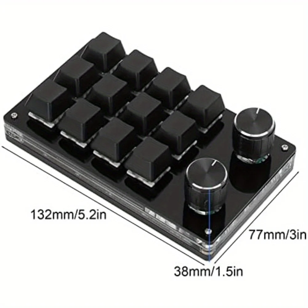 

Macro Mechanical Keyboard, One Handed Macro Mechanical Keyboard 12 Key Multifunction DIY Programmable Keypad for Office Gaming L