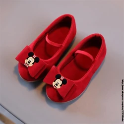 Disney Spirng Kids Sandals Mickey Minnie Bow Girls Princess Shoes Fashion Flats Dance Performance Shoes Children Sandals