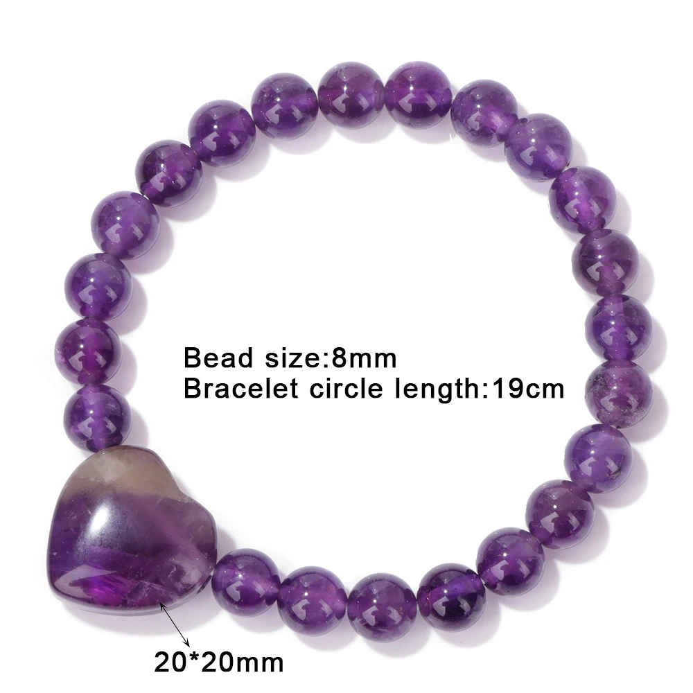 8mm Natural Stone Stretch Bracelet Love Heart Tiger Eye Amethysts Quartz Beads Bracelets for Women Men Lovers Jewelry Gift