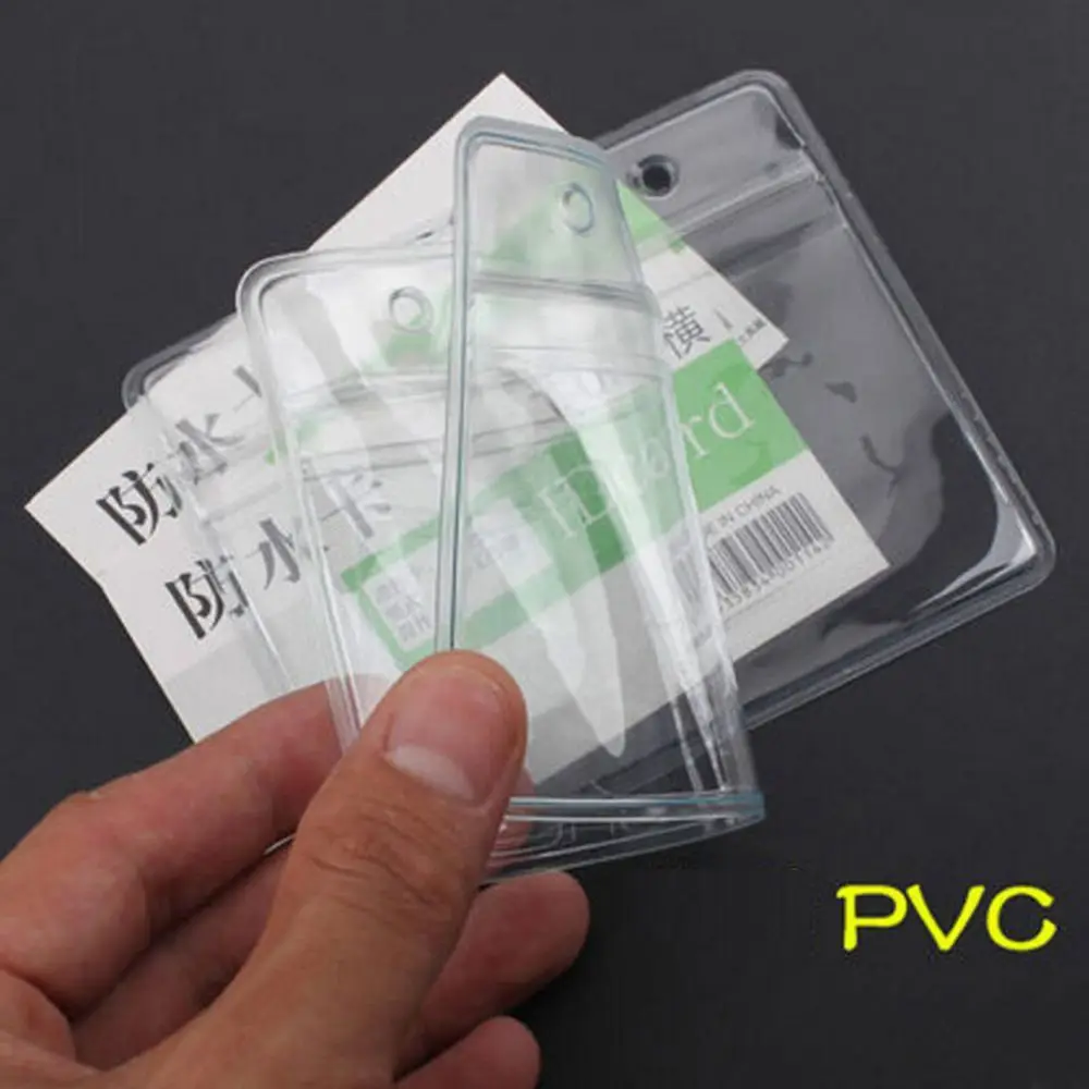 

Convenient Clear Plastic Cards ID Badge Waterproof Pouches Office Supplies Pocket Holder