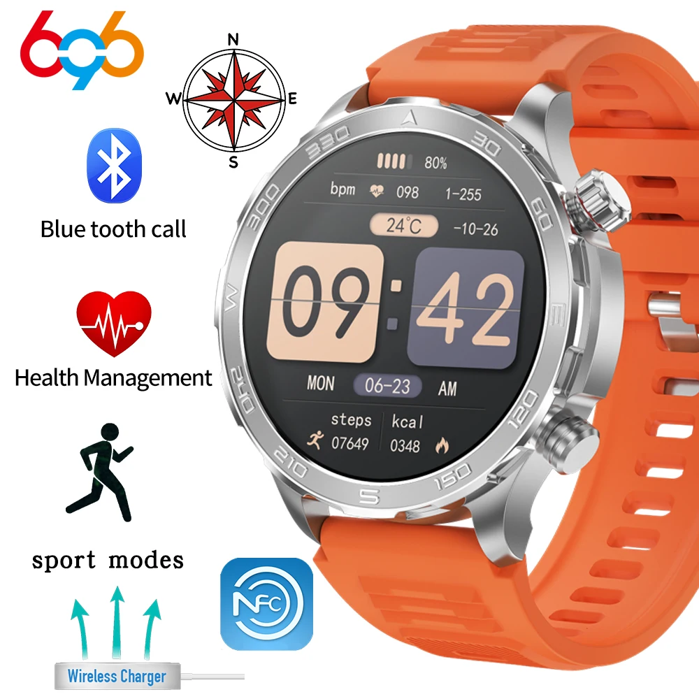 

1.53" HD Screen Men Sports Fitness Compass Smartwatch Heart Rate Health Waterproof Wireless Charging NFC 2024 Women Smartwatch