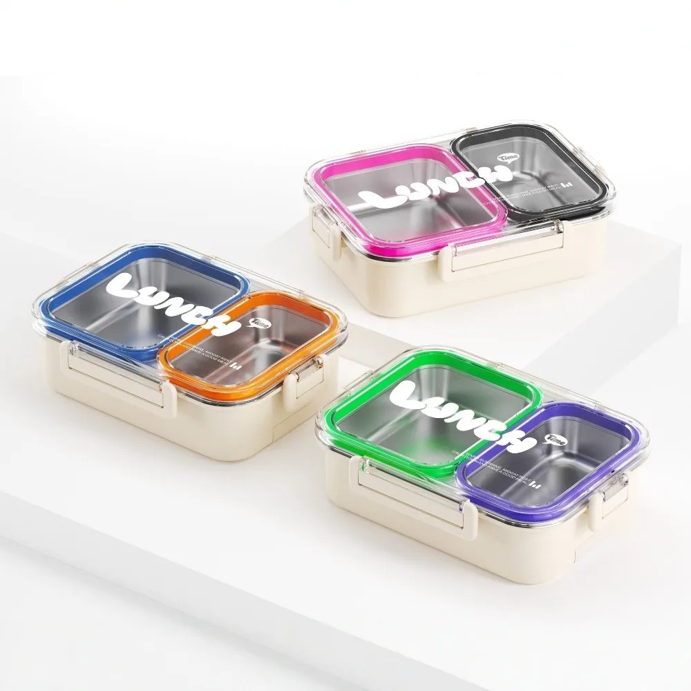 Portable Stainless Steel Lunch Box Divided Food Grade Camping Food Container Sealed Leakproof Storage Box School Office