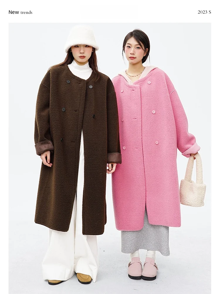 

Теплая шуба с мехом ягненка, женская длинная двубортная осенне-зимняя верхняя одежда из натуральной кожи и меха Heme Window Display