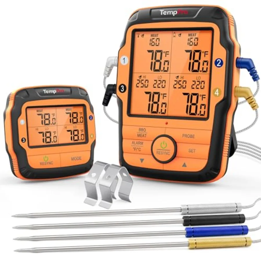 

TP27 500FT Long Range Wireless Meat Thermometer for Grilling and Smoking with 4 Probes Smoker BBQ Grill Kitchen Food Cooking Di