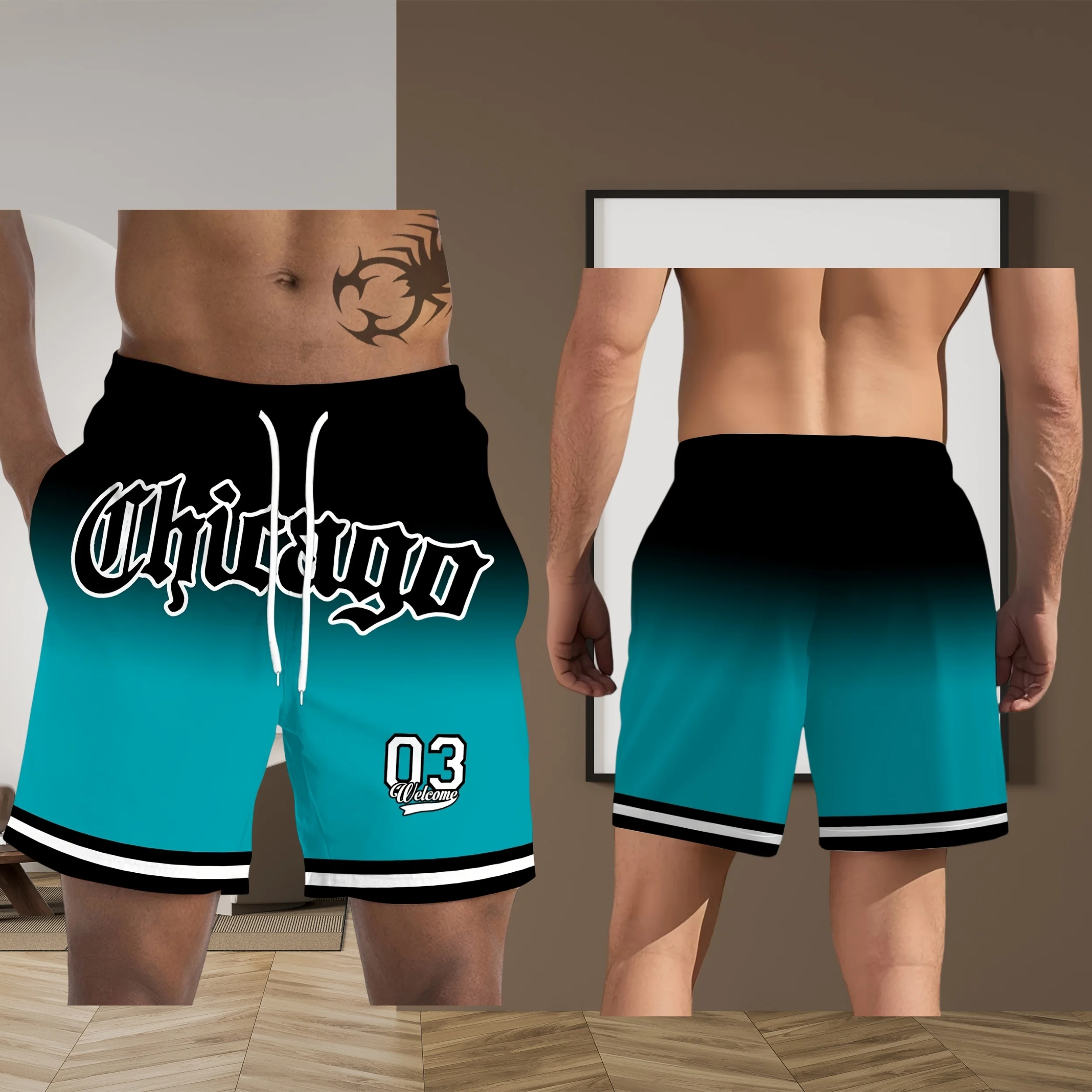 

2526 Последние популярные шорты, модные мужские шорты с градиентом No 3, элемента, повседневные уличные мужские шорты с 3D принтом на шнурке, быстросохнущие, дышащие